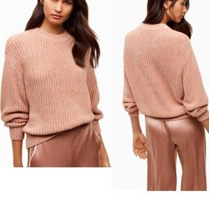 Aritzia Wilfred Essential Chenille Crewneck Relaxed Fit Ribbed Sweater XS Pink